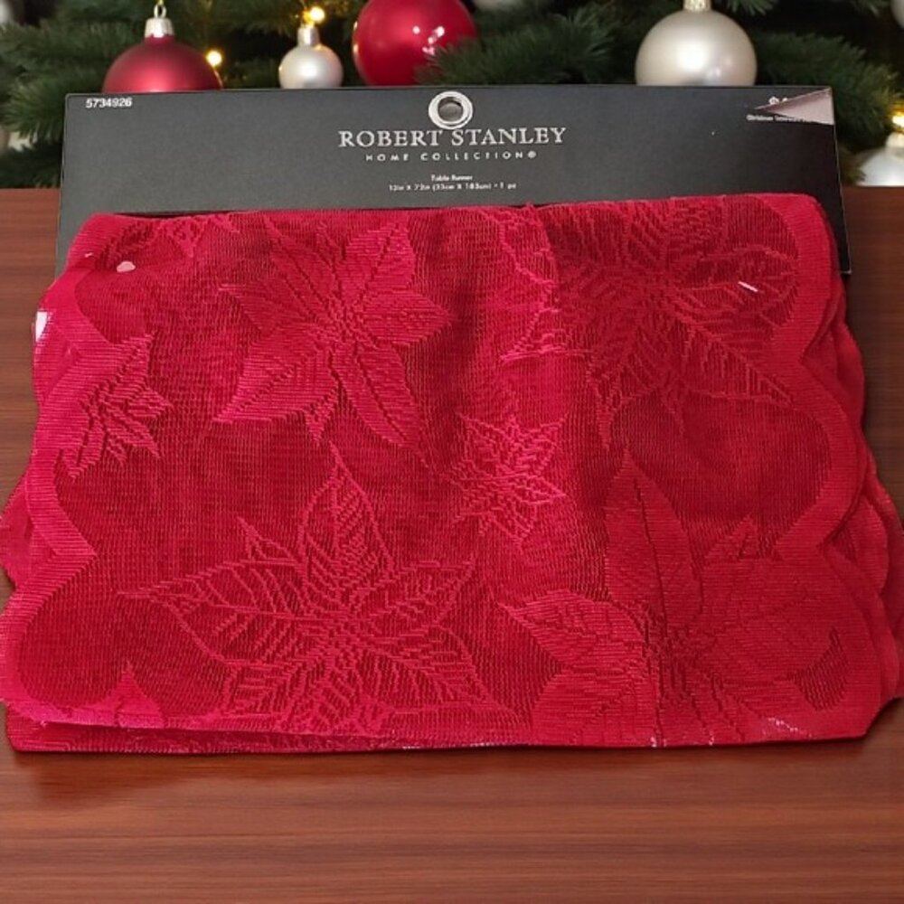 NWT Robert Stanley Home Collection Red Poinsettia Lace Table Runner 13 x 72-in
